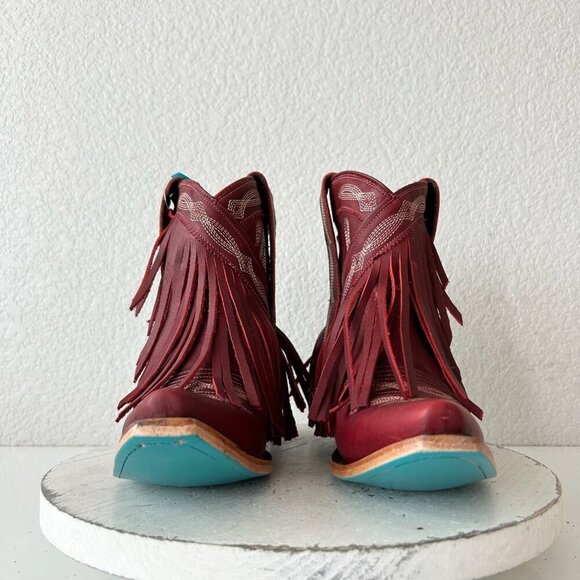 Lane SENITA FALLS Womens Cowboy Bootie 7.5 Red Fringe Western Short Cowgirl Boot - Picture 5 of 11